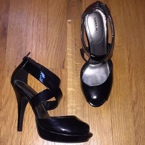 Black Patent Leather Open Toe Heels